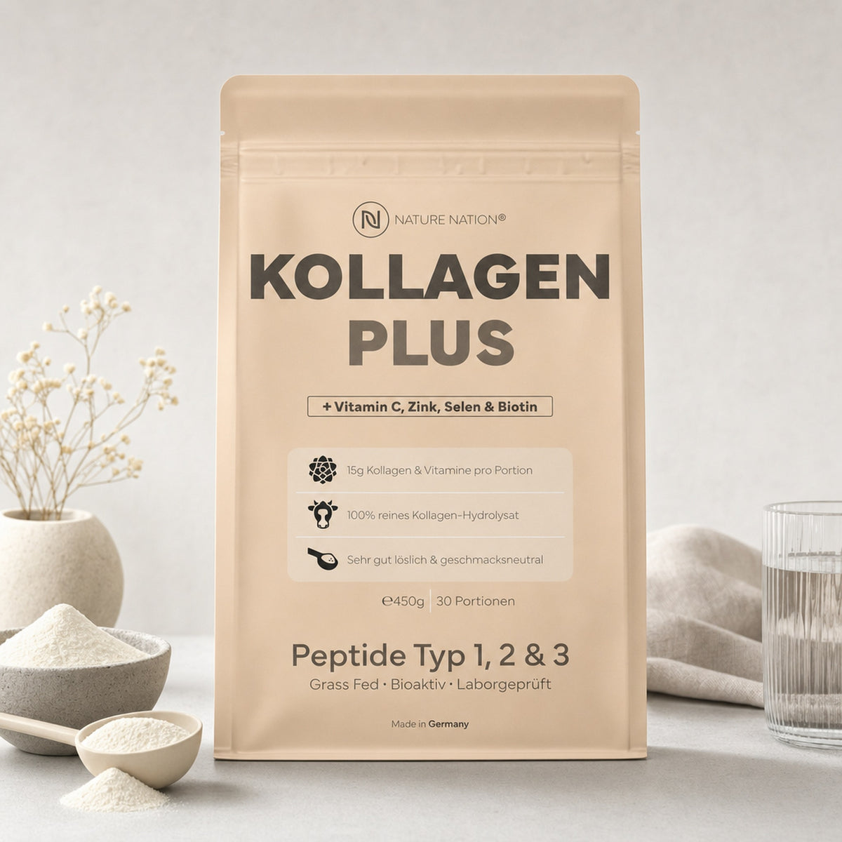 Kollagen Pulver + Vitamine & Mineralien 450g, Studioaufnahme