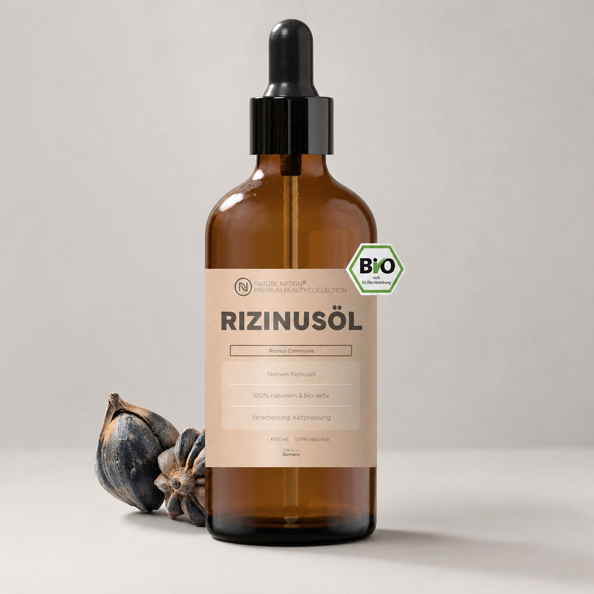 Pflanzliches Bio-Rizinusoel 50ml, Studioaufnahme