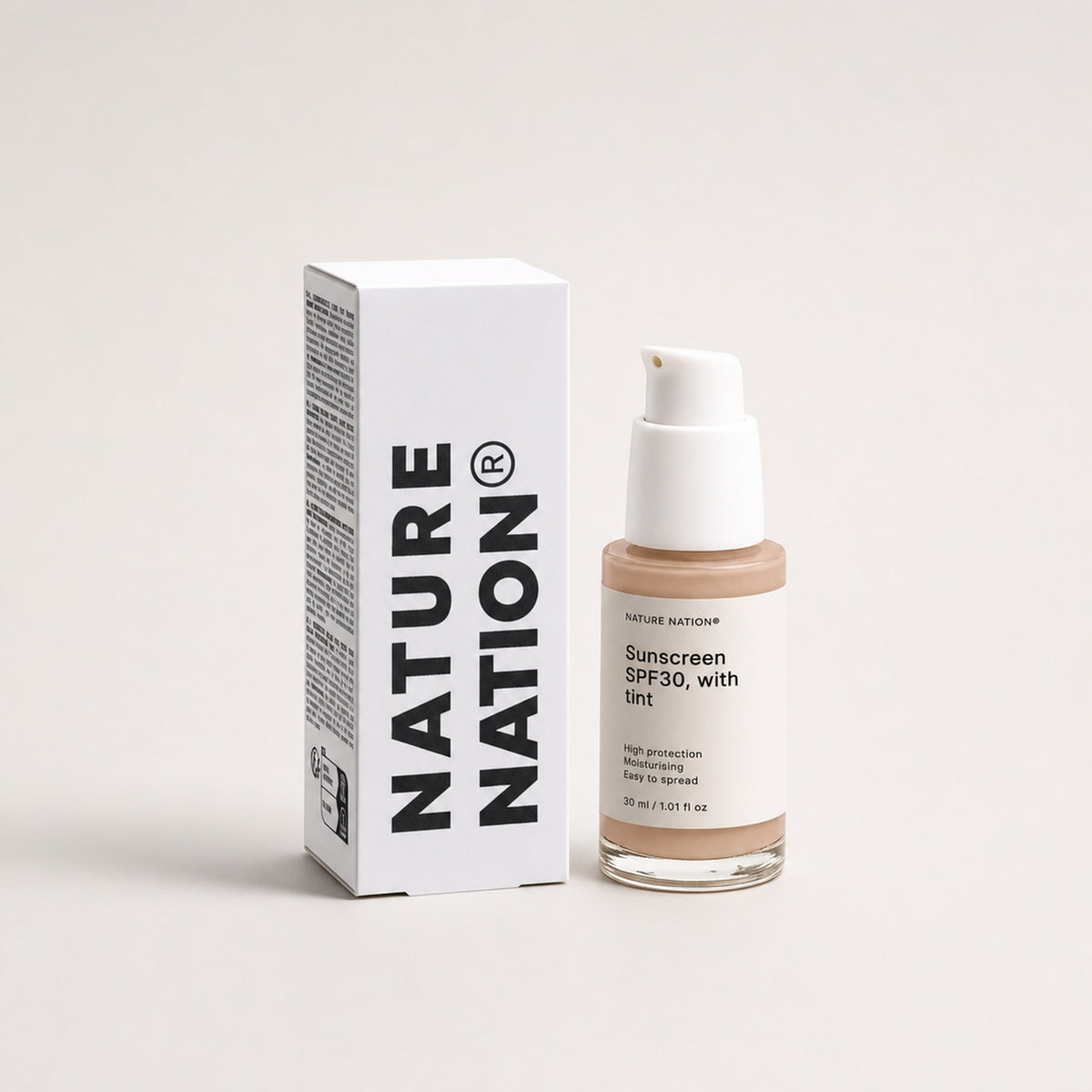Getönte Sonnencreme LSF 30 mit Zinkoxid, Sanddorn und Hyaluron - 30 ml Pumpflasche mit Verpackung