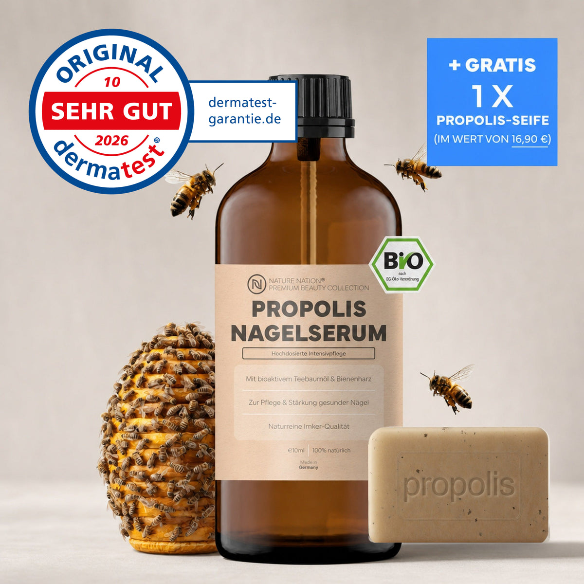 Propolis Nagelserum 10ml mit gratis Propolis-Seife, Studioaufnahme